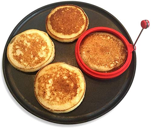 Red Round Silicone Egg Rings with Handle - for Pancake Breakfast Sandwiches(8-pack)
