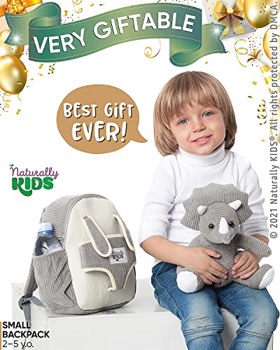 Naturally Kids Small Dinosaur Backpack - Dinosaur Toys For Kids 3-5 - Toddler Backpack For Girl W Stuffed Animal - Gifts For 3 Year Old Boys - W Pockets & Reflective Logo - Backpack W Grey Triceratops #TOP1
