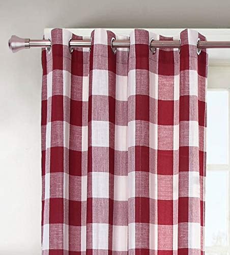 Decotex 2 Piece Courtyard Plaid Buffalo Checkered Grommet Window Curtain Treatment Panel Drapes (2 Panels 53" X 63", Burgundy/Beige)
