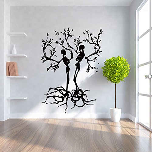 Bibitime Halloween Vinyl Couple Skull Tree Wall Decal Black Skeleton Sticker For Living Room Porch Sofa Background Decorations Shop Showcase Window Kids Room Decor #TOP5