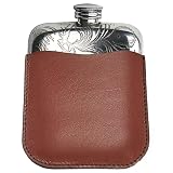 Wentworth-Peacock Pattern 4oz Pewter Pocket Flask with Leather Pouch -844PEA- Lead-Free Handmade in