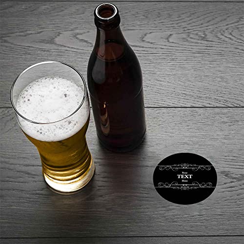 Personalized Beer Mats Pack Of 96 - Absorbent Recyclable Round Cardboard Drink Mat Coasters - Accessories For Home Bars - Co-Card-Di017-Black-R-96 - Add Your Text #TOP3