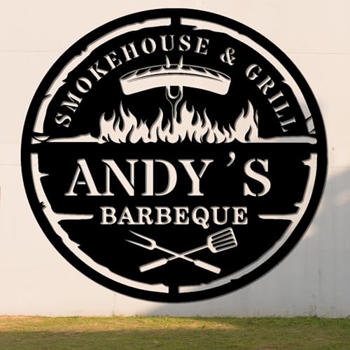 Custom BBQ Metal Sign - Personalized Name Sign, Smokehouse Sign, Custom Grill Metal Sign, Outdoor Kitchen Wall Art, Backyard Grill & Bar Wall Decor, Gift for Dad, Housewarming, Mancave, Patio, Porch