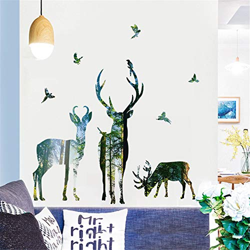 Kiddale Colorful Forest Deers Wall Decals,Large Peel And Stick Elk Wall Stickers For Living Room Porch Bedroom Home Art Mural Tv Background Christmas Decoration(11.8"X38.6") #TOP2