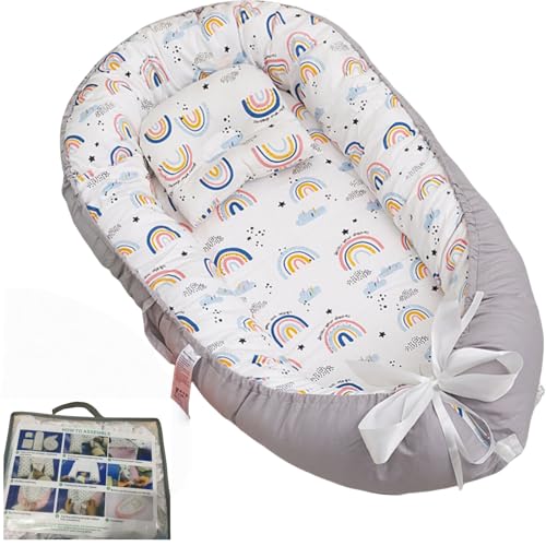 iuscacey Cuna portátil para bebé - Cuna colecho para recién Nacidos - Transpirable y Lavable - Cama de algodón Suave para bebés de 0 a 12 Meses Viajes y el hogar