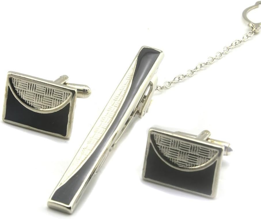 SIDUFHAOPKLL Black Drip Tie Clip Cufflinks Set