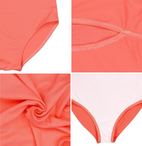 Aquarti Mädchen Badeanzug mit Ringerrücken – Sport Badeanzug Mädchen, Chlorresistent, Farbe: Jacquard Punkte Orange, Größe: 146