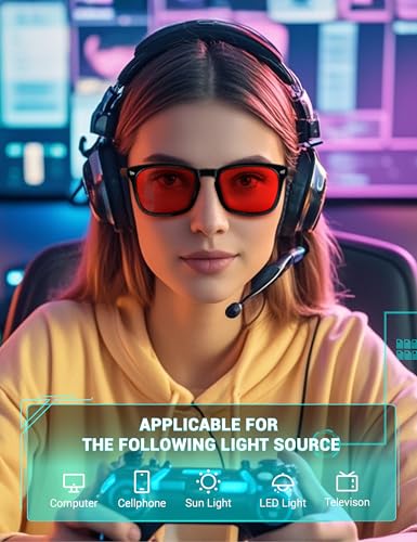 Image of TIJN Sleep Glasses with Blue Green Light Blocking, Red Light Lens for Computer Gaming, Screen Fatigue & UV Protection