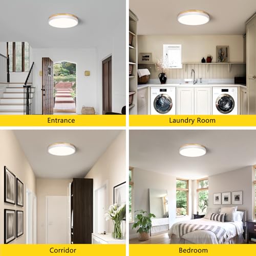Image of Modern Wood White Flush Mount Ceiling Light 11.81 Inch