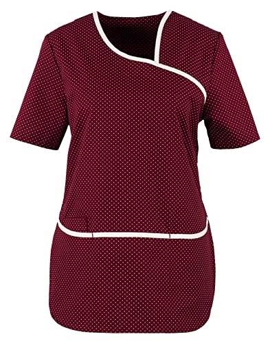 beb Damen Kasack Medizin & Pflege Schlupfkasak Kurzarm Weinrot Weiß gepunktet 65% Polyester 35% Baumwolle S