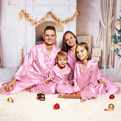 Family Christmas Pajamas Matching Sets 2025 Xmas Silk Satin Solid Pajamas Sets Matching Pjs Sleepwear for Men Women3