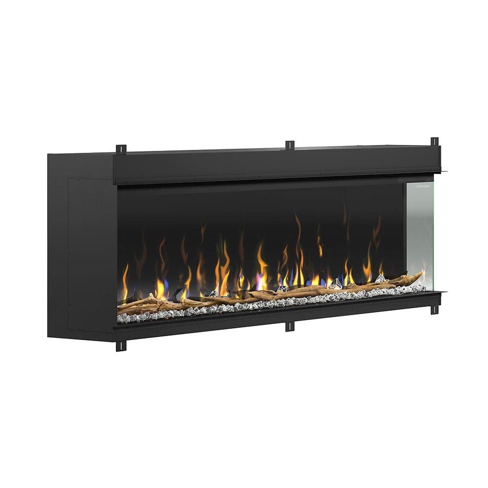 IgniteXL Bold - Chimenea eléctrica lineal moderna integrada de 74 pulgadas con múltiples opciones de pantalla, llamas multicolores, con cristales y juego de troncos de madera flotante, modelo: 8