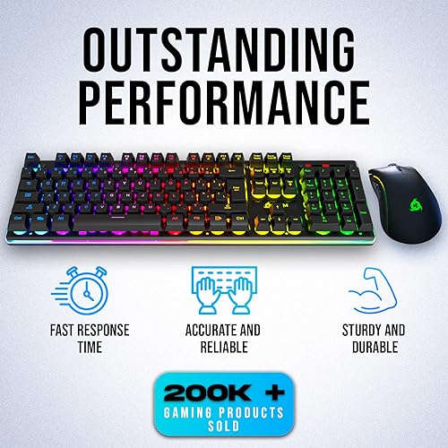Image of KLIM Thunder Wireless Gaming Keyboard and Mouse Combo - New - Backlit Keyboard with Long-Lasting Built-in Battery - 4800 DPI RGB Gaming Mouse for PC