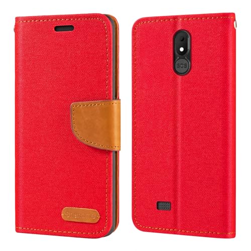 Custodia Flip in Tessuto Oxford e Pelle PU Compatibile con Brondi Amico Vero 4G, Cover Protettiva con Chiusura Magnetica e Tasche per Carte (Rosso)