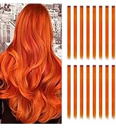 Halloween Charms Colored Hair Extensions Sleekcute, 16Pcs Straight Pumpkin-Colored Hairpieces, wi...