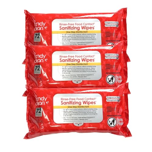 HandyClean Rinse-Free Food Contact Sanitizing Wipes Pouch, Multi Surface Cleaning Supplies for Kitchen and Professional Setting - 1 pack, 71 count