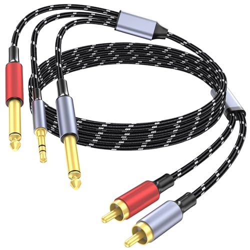 3.5mm to RCA, Dual 1/4 TS to Dual RCA Cable, 2-in-1 Audio Cable, Gold-Plated HiFi Sound Headphone Jack Auxiliary Cord 1/8 Dual 6.35mm Adapter Stereo Y Splitter for Phone Speaker MP3 Tablet HDTV 6.6FT