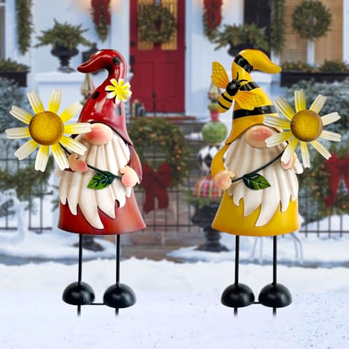 HONGLAND Gartenzwerg aus Metall, Metall-Zwerg, Outdoor-Dekorationen,...