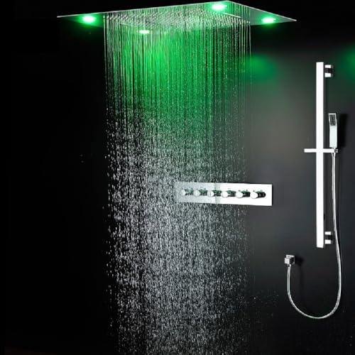 Modern Cascada 23" x 31" Recessed LED Shower System with 5 Functions (Rainfall, waterfall, SPA Misting, Rain curtain, & hand Shower) and Adjustable Wall Mount Sliding Bar (Brushed Gold) miniatura 6