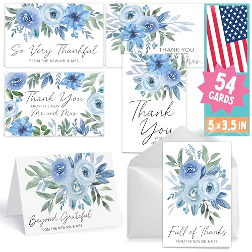 Hadley Designs Wedding Thank You Cards with Envelopes -54 Floral Thank You Cards Wedding with Envelopes, ThankYou Notes from the New Mr and Mrs Card for Gifts, Bridal Party & Guests, Bridal Shower