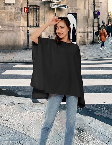 PULI Womens Pullover Poncho Sweater Cashmere Feel Shawl Wraps Loose Fitting Baggy Tops for Fall Winter4
