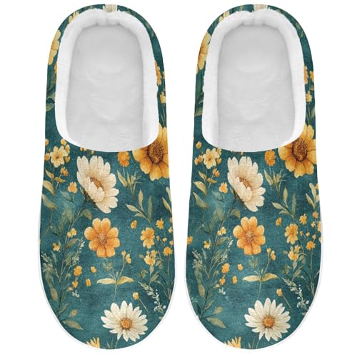 JUNZAN Autumn Flowers Sunflower Lily Rosemary Teal Womens Cotton Slippers Soft Memory Foam Indoor Shoes for Bedroom Christmas Presents 6-7
