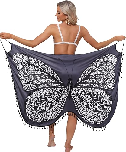 LIKPOJA Strandkleid für Damen, Sommer, Strand, Wickelkleid, verstellbare Träger, Wickelkleid, Strandkleidung für Frauen, Schmetterling A, L