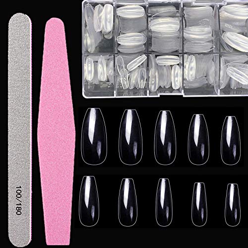 Preisvergleich Produktbild ECBASKET Künstliche Fingernägel, Ballerina, lang, volle Abdeckung, Acryl, natürliche künstliche Nägel, 10 Größen, für Nagelstudios oder DIY-Nagelkunst zu Hause, 500 Stück