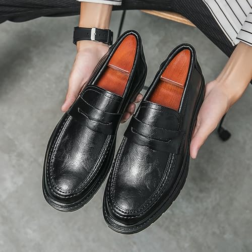 Men's Leather Tassel Platform Loafers Round Toe Lug Sole Slip On Penny Shoes for Business Work Office Dress3