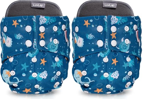Image of LuvLap Reusable Baby Cloth Diaper, Double Leak Guard, High Absorption, Quick dry, Stain-Proof Comfort & Protection, 3m+, adjustable waist & height with snap buttons, Absorbent insert, Blue Stars