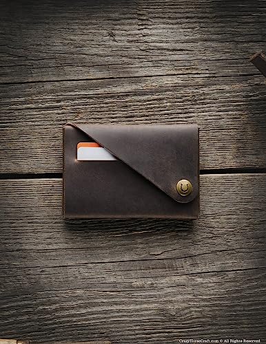 Crazy Horse Craft Men's/Women's Minimalist Wallet - Wood Brown, Italian Vegetable Tanned Leather Card Holder, Unisex Cardholder, Coin Pocket, Slim, Small Gift #TOP6
