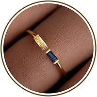 JSJOY Dainty Birthstone Rings for Women - Adjustable Emerald Blue CZ Gemstone Gold Ring, Tarnish-Free Birthday Gift for Mom, Her, Teens