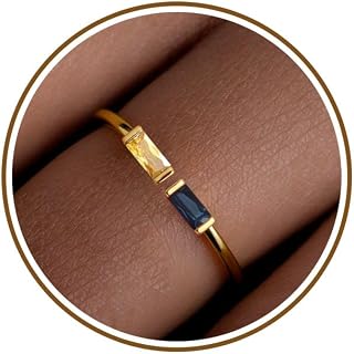 JSJOY Dainty Birthstone Rings for Women - Adjustable Emerald Blue CZ Gemstone Gold Ring, Tarnish-Free Birthday Gift for Mom, Her, Teens
