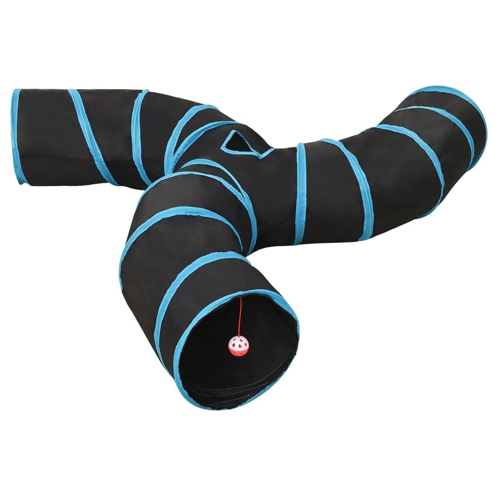 Túnel para gatos de 3 vías, color negro y azul, de poliéster y acero, 60 cm de largo, 25 cm de diámetro, plegable con bolsa de transporte para interior, exterior, movimiento y juego de