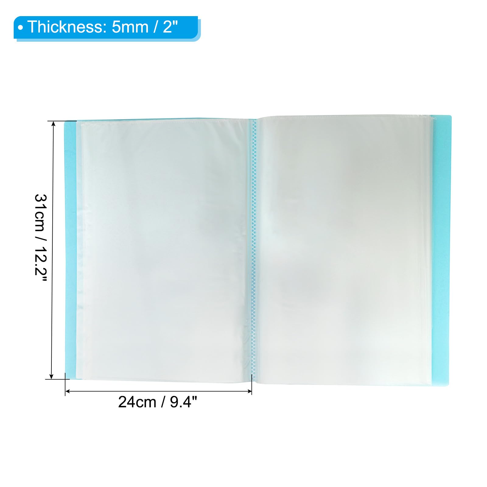 PATIKIL 9.4x12.2 Binders with Plastic Sleeve, PP 80 Pockets Waterproof Sheet Folder Protector Portfolio for Paper Presentation Artwork Display, Blue - Image 2