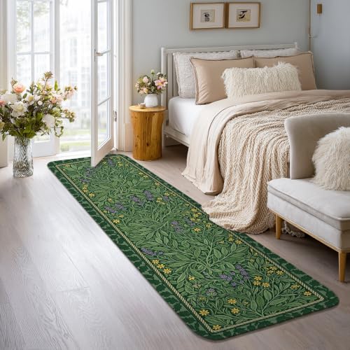 Alfombra de pasillo lavanda botánica lavable de pelo bajo rectangular para interiores 5