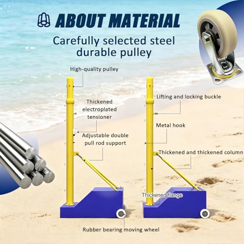 Bastones de voleibol de altura regulable con ruedas, estructura resistente de 5 a 7 pies 6