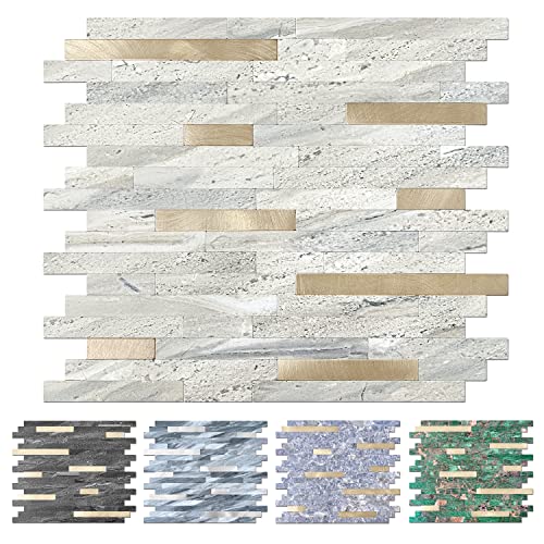 Stickgoo 1 Sheet Peel And Stick Backsplash Tile For Kitchen/Bathroom/Laundry Room/Fireplace/Rv, Beige Travertine With Metal Gold #TOP7