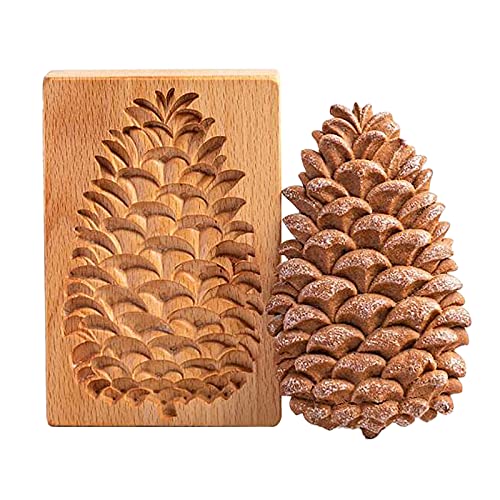 Wooden Cookie Biscuit Mold, 3D Baking Mold, Embossing Craft Decorating Baking Tool, Suitable for Halloween Thanksgiving Christmas Kitchen DIY (Pine Nuts 10 * 8 * 2)