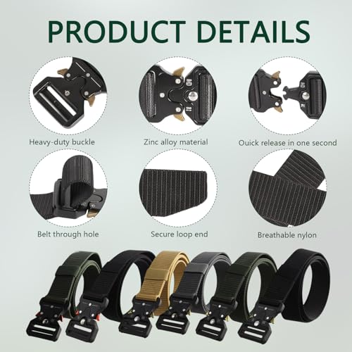6PCS Tactical Belt, Gun Belts for Men, Military Multi-purpose Combat Gear, Adjustable, With Heavy Duty Quick Release Metal Buckles, Suitable for Men Work, 47.2in3