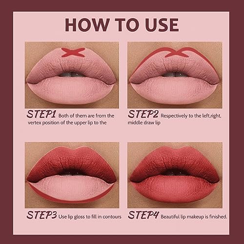 Lipstick Lip Liner Set, Matte lip gloss, Nude lip stain, Waterproof Long Lasting Lipstick, High Pigmented Non-Stick Cup Lipsticks For Women,Velvet Pink Lip Tint Stain Lip Balm - Image 7