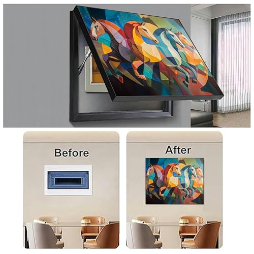 Image of Electric MCB Box Cover Frame With Hydraulic Decorative White 4 Running Horse Painting Electrical Panel box Cover, Switch Box Frame Will Fit Max 15x20 inch Switch Board, Outer Box Size 17X23 Inch