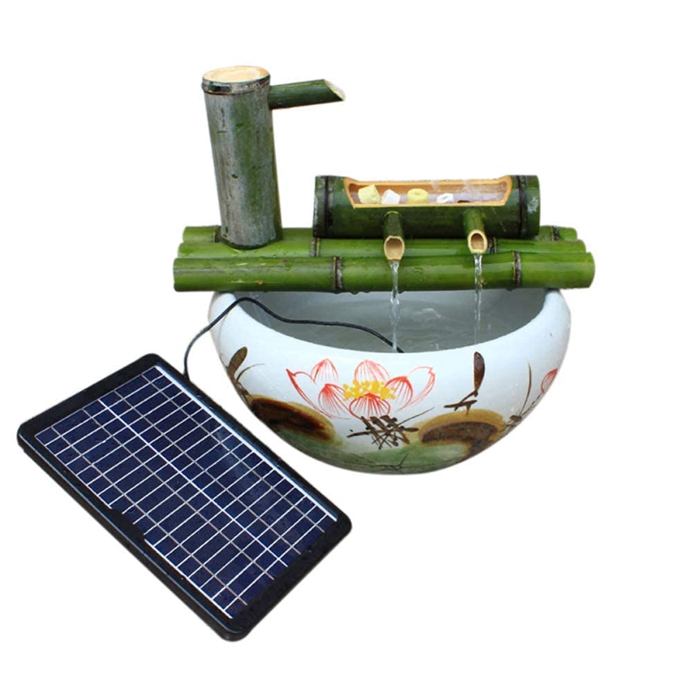 Aioneer Bamboo Fountain Water,Bamboo Garden Water Fountain with Solar Pump,Japanese Pond Water Feature Decoration,Length 35cm