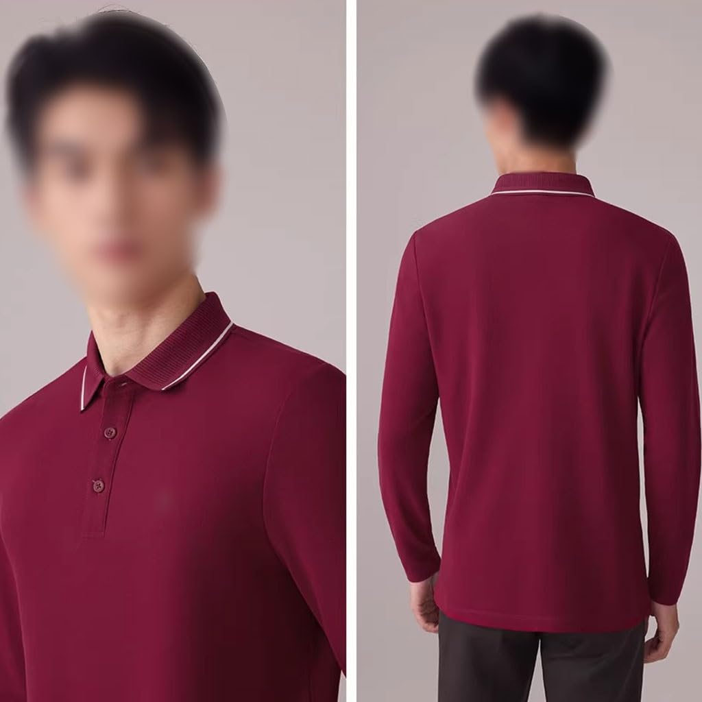 Polo Termico Business per Uomini, T-Shirt A Manica Lunga con Collo alla Coreana, con Motivo Ricamato