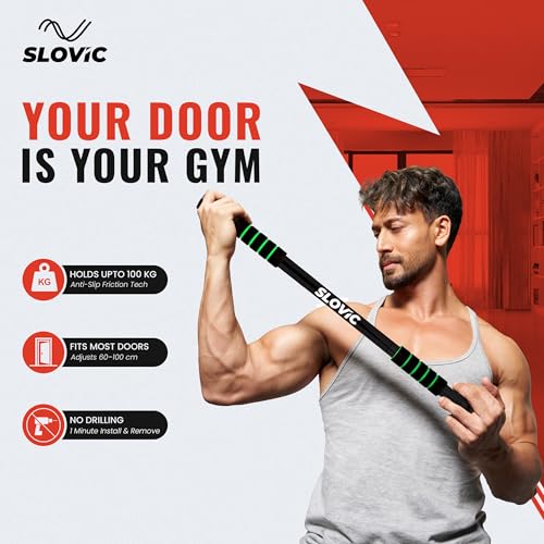 Image of Slovic Pull up Bar for Home for Kids & Adults [100 KG] | Pull up Bar Wall Mounted with Anti-Skid Grip | No-Drill Installation Pull-up Bars for Home Workout | Gym Equipment for Home Workout (62-100 CM)