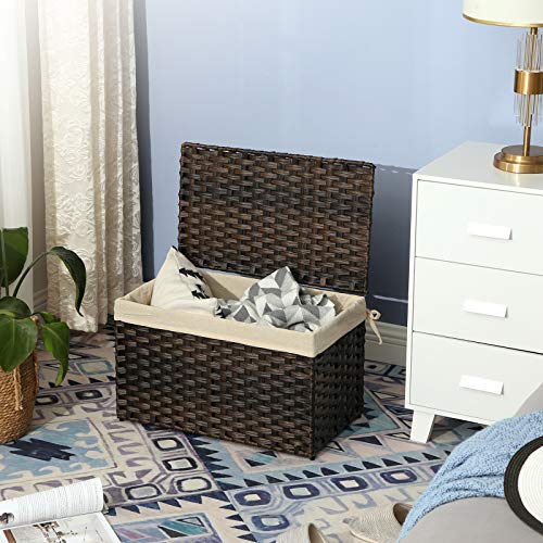 SONGMICS Storage Basket with Lid, Woven Blanket Storage Bin with Handles, Foldable, Removable Liner, Metal Frame, for Bedroom, Laundry Room, 17.2 Gallons (65 L), Brown URST56BR by SONGMICS - Used condition - Image 5