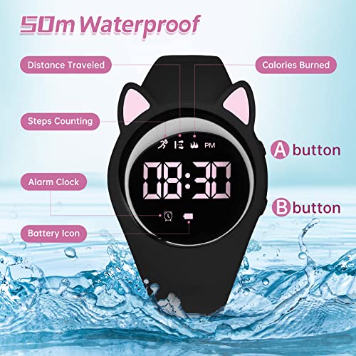 Kids Watch, Digital Watch, Sport Watch with Alarm Clock, Stopwatch, Waterproof Fitness Tracker with No App for Ages 5-12 Children (MEHeipin-Black Pink)4