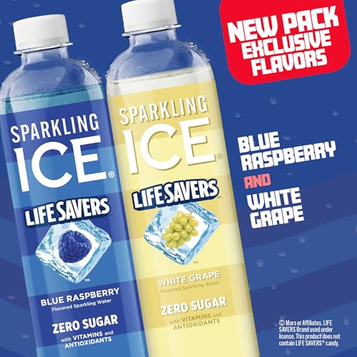 Image of Sparkling Ice LIFE SAVERS Red, White and Blue Variety pack, Zero Sugar Flavored Sparkling Water, with Vitamins and Antioxidants, Low Calorie Beverage, 17 fl oz Bottles (Pack of 12)