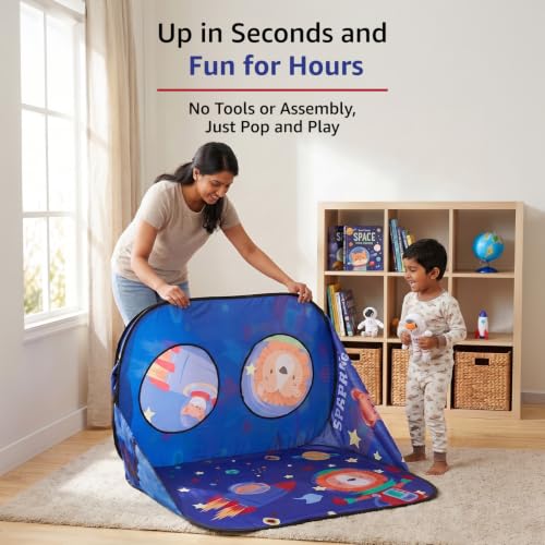 Image of Amazon Brand - Jam & Honey Space Rocket Car Theme Play Tent Indoor Outdoor | Kids Pop Up Tent House for Boys & Girls