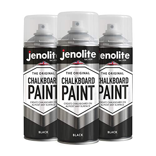 JENOLITE Aerosol de pintura de pizarra negra de 3 x 400 ml, ideal para crear superficies de escritura, fácil aplicación para proyectos de pizarra en el hogar u oficina